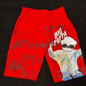Fashion Nova Kids Red “Big Poppa” Graphic Shorts